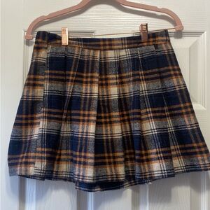 Forever 21 Navy and Orange Plaid Skater Skirt